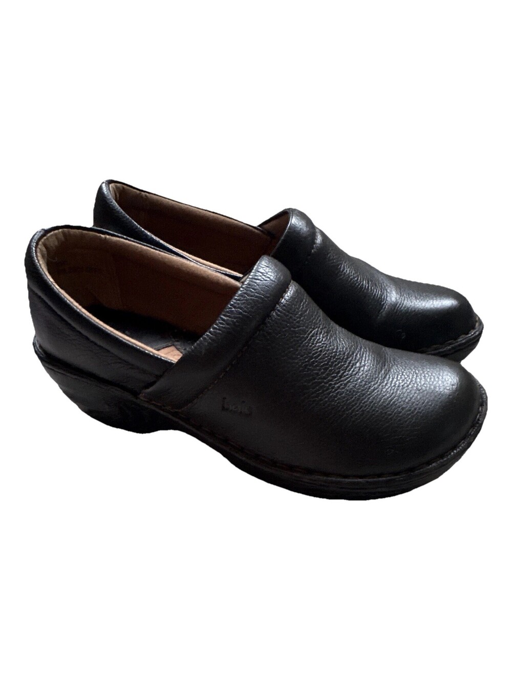 bølo A-501 Women's Black Leather Comfort Slip-On Wedge Clogs US 9.5 W
